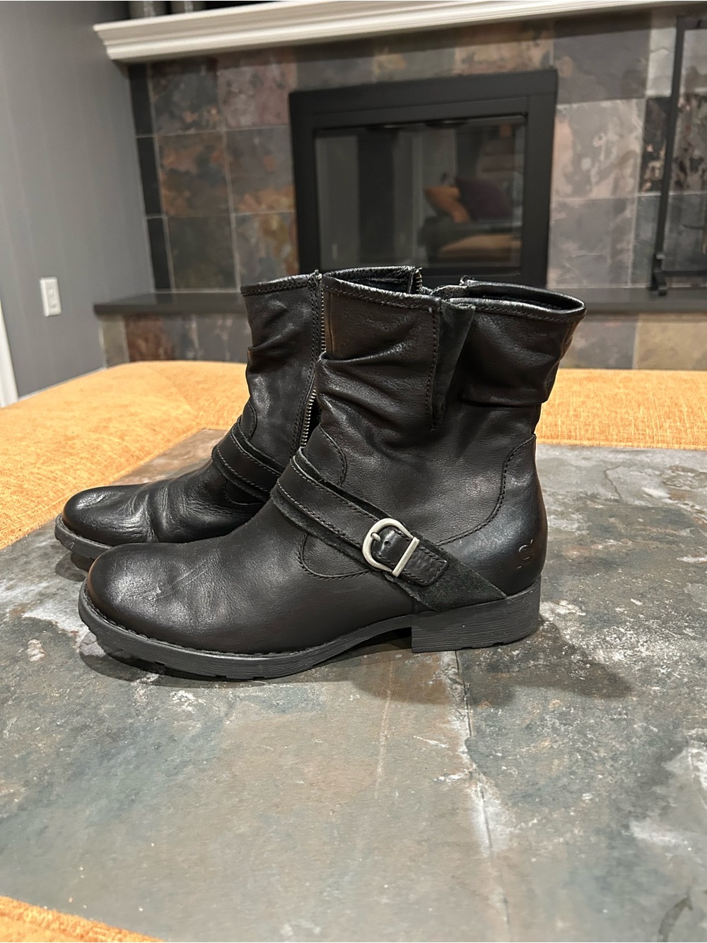 Born Black Leather Women's Ankle Boots with Buckle